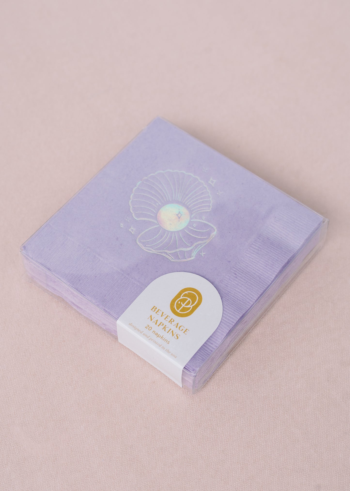 Lavender Seashell Pearl Cocktail Paper Beverage Napkins - Set of 20