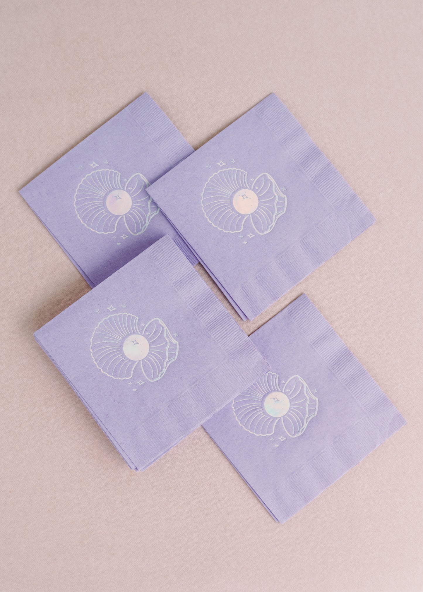 Lavender Seashell Pearl Cocktail Paper Beverage Napkins - Set of 20