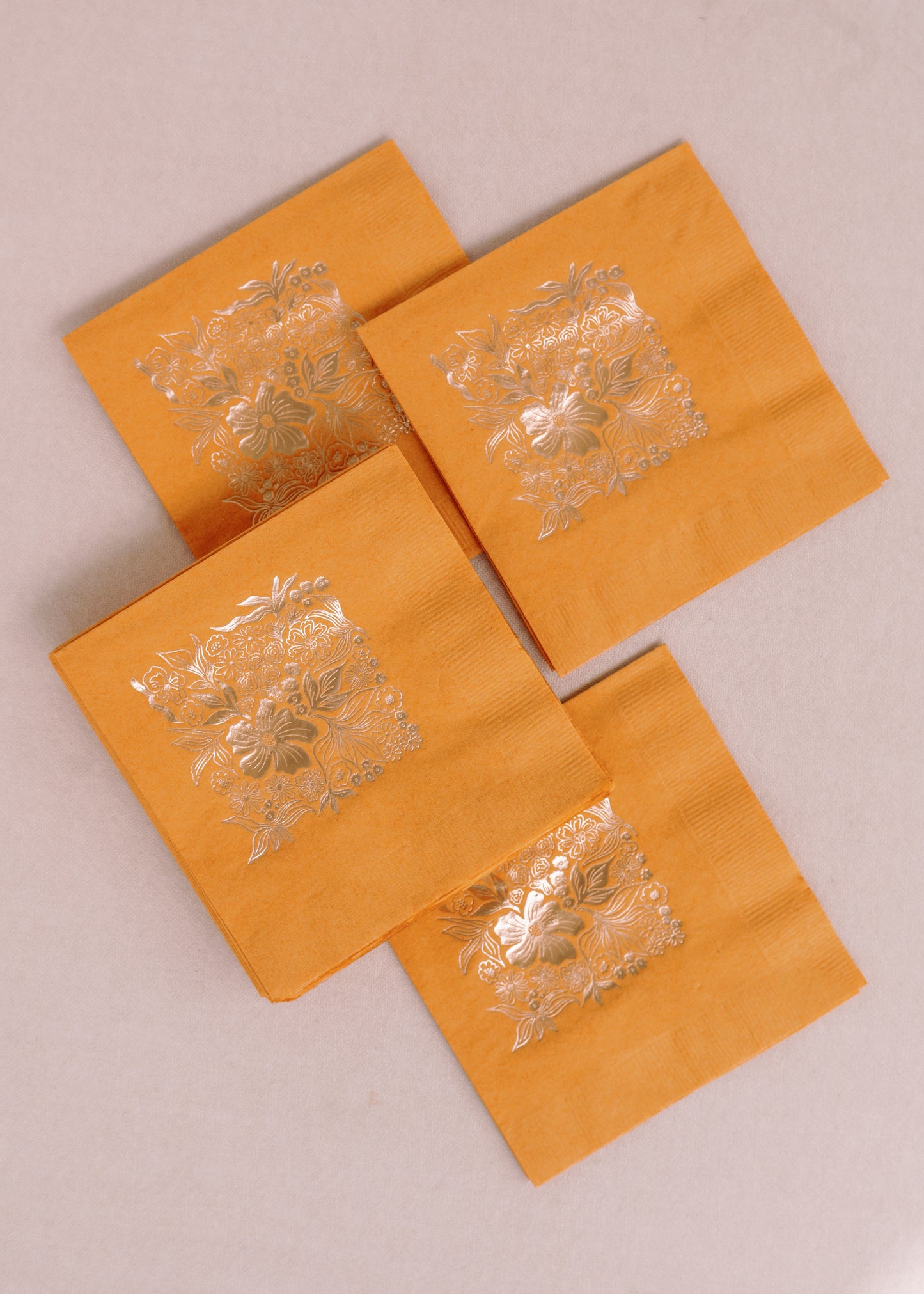 Silver Floral Cocktail Paper Beverage Napkins - Set of 20