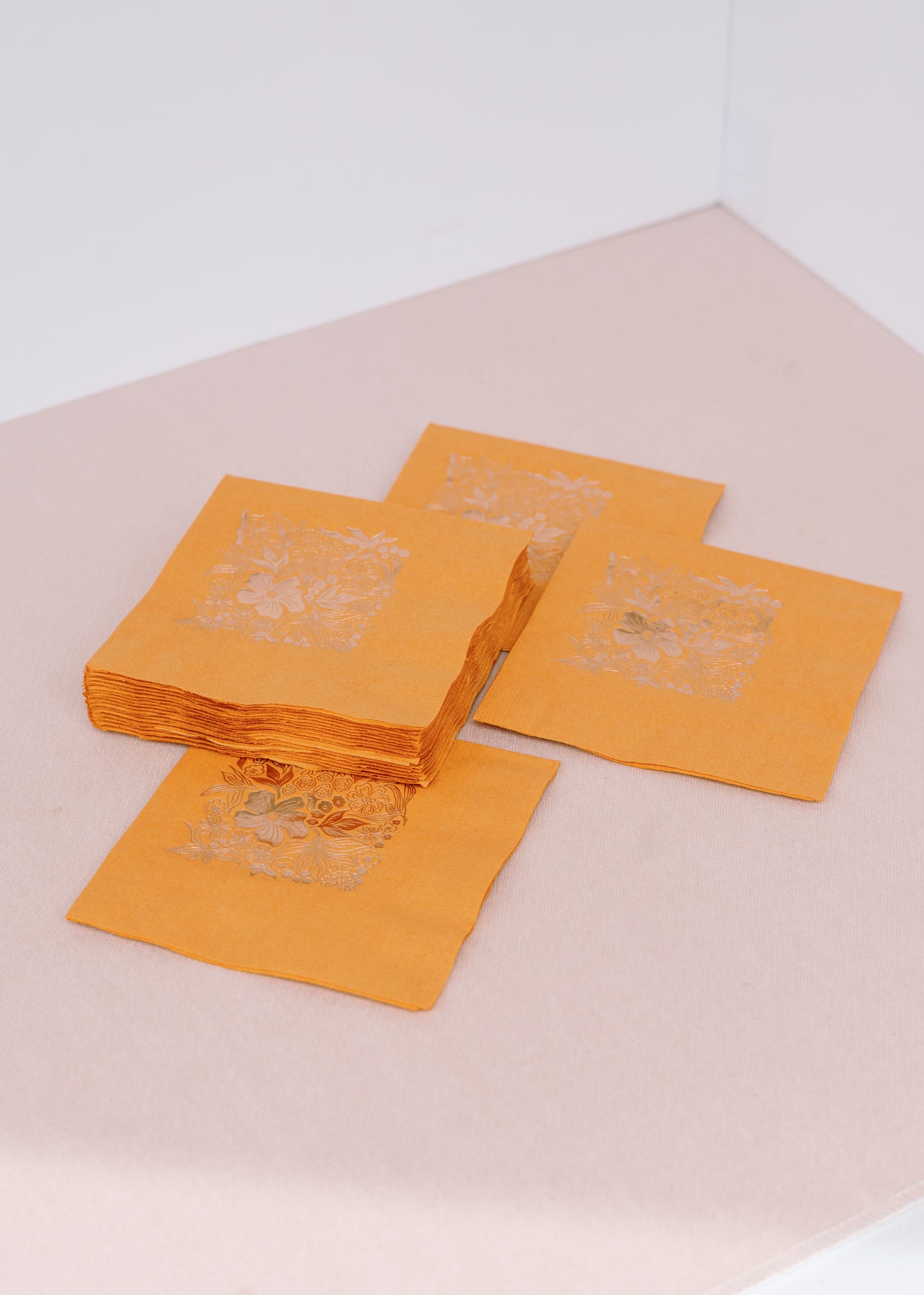 Silver Floral Cocktail Paper Beverage Napkins - Set of 20
