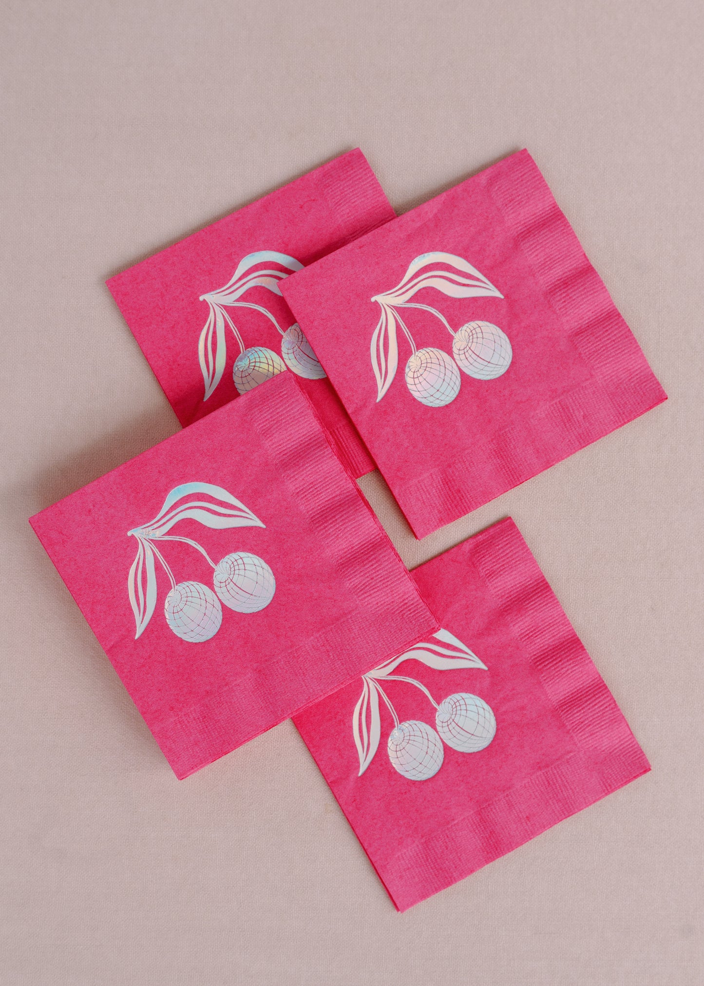 Disco Cherries Hot Pink Cocktail Paper Beverage Napkins - Set of 20