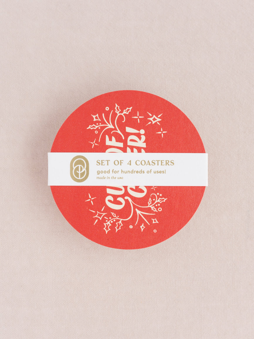 Cup of Cheer Red Coasters | Set of 4