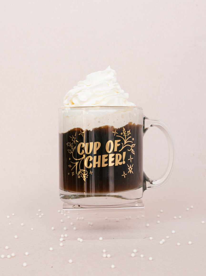 Cup of Cheer Gold Clear Glass Mug