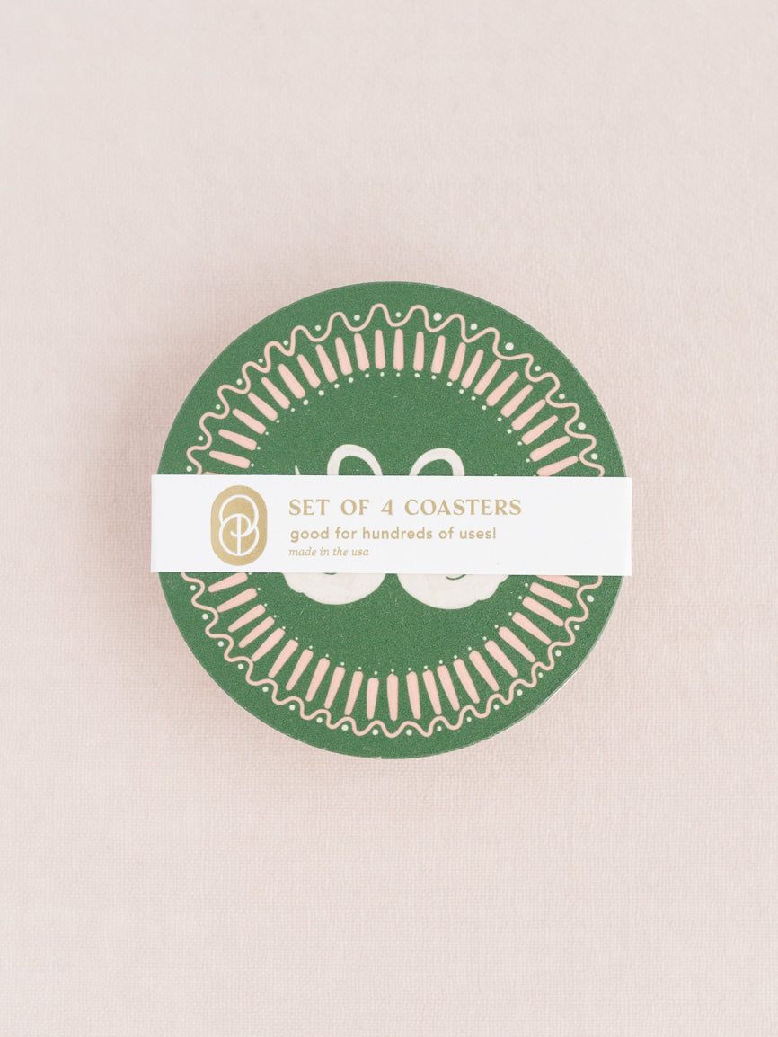 Swan Romance Harvest Green Coasters | Set of Four