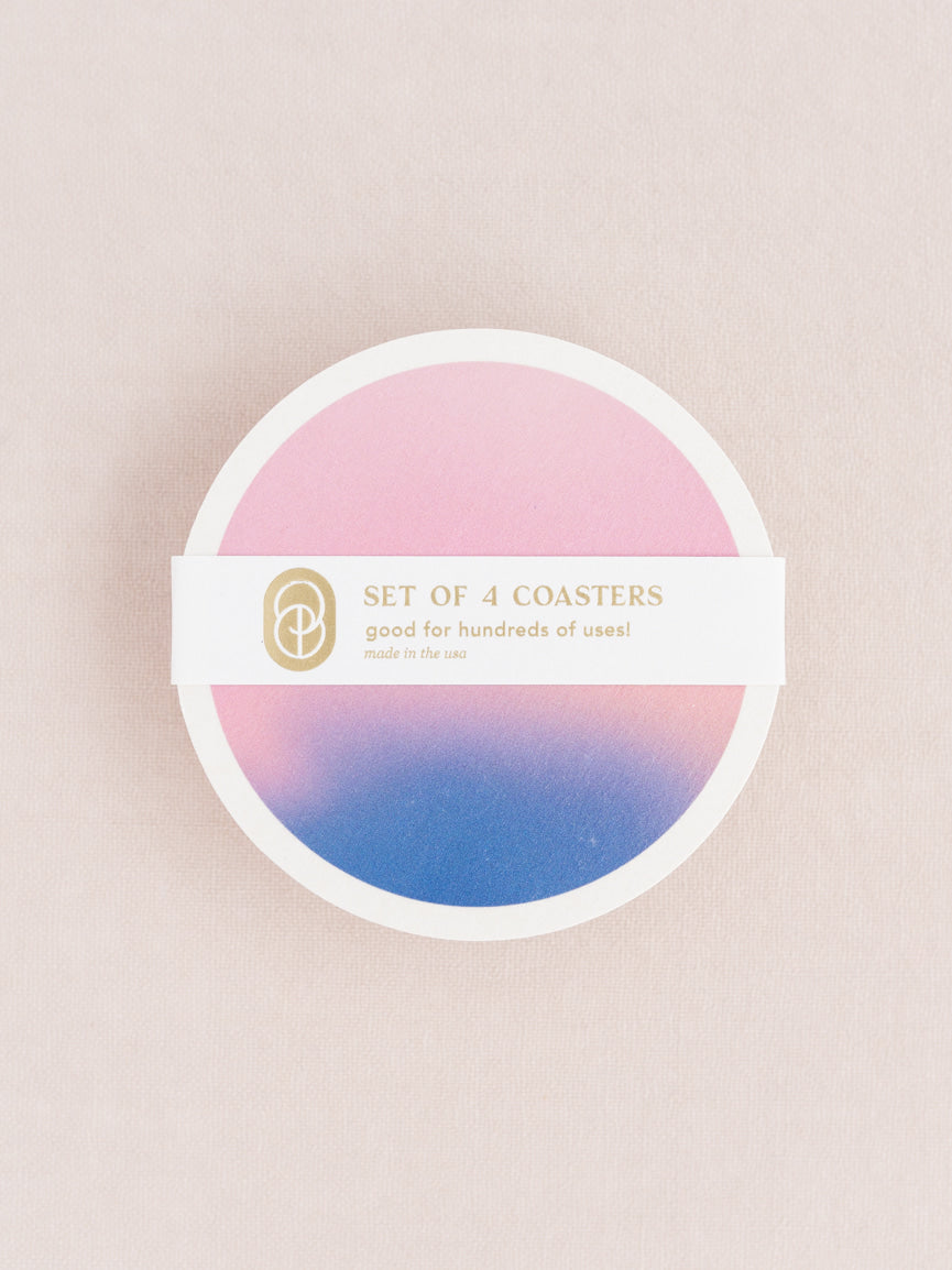Sunrise Pink and Blue Gradient Vaporwave Coaster Set of Four