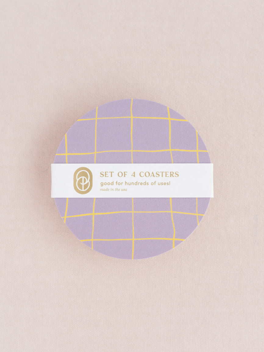 Lavender and Lemon Windowpane Plaid Coasters - Set of Four