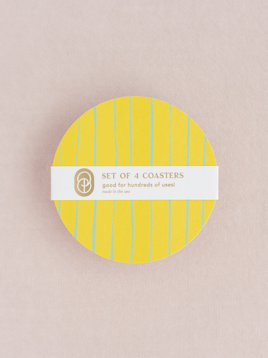 Lemon Sorbet Stripe Coasters - Set of Four