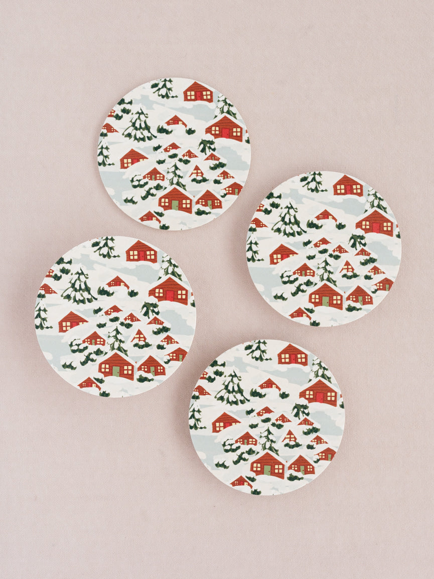 Cozy Alpine Village Coasters | Set of 4