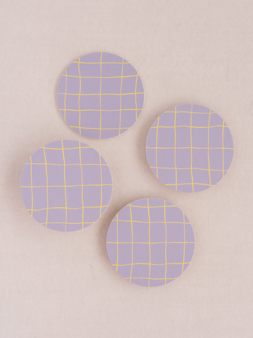 Lavender and Lemon Windowpane Plaid Coasters - Set of Four