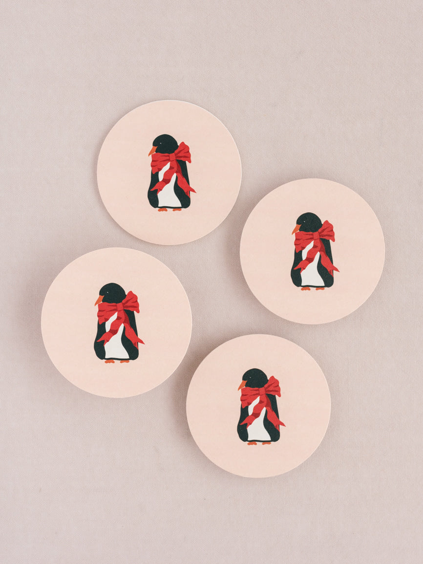Fancy Penguin Bow Coasters | Set of 4