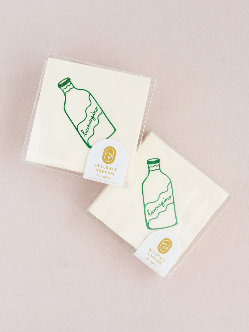 Beveragino Green and White Cocktail Paper Beverage Napkins - Set of 20