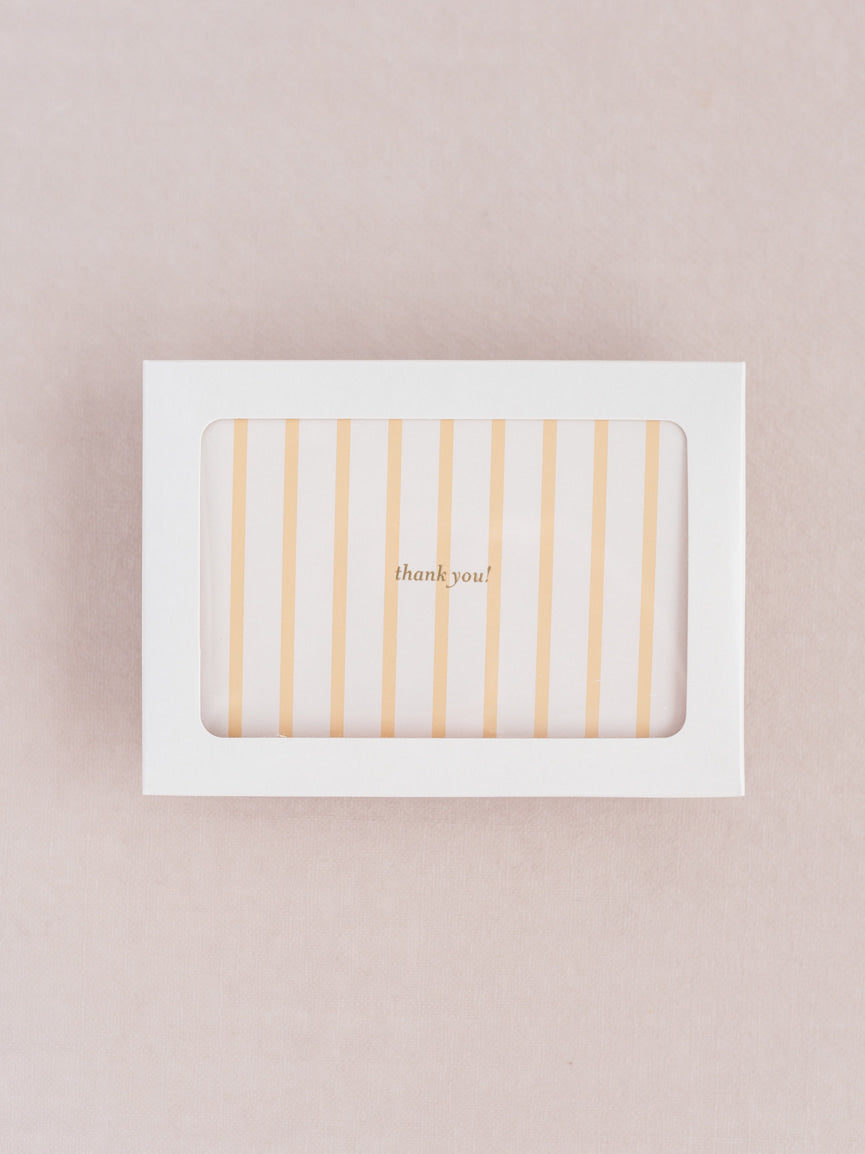 French Stripe Yellow and Blush Foil Pressed 4 Bar Folded Thank You Note - Set of 8