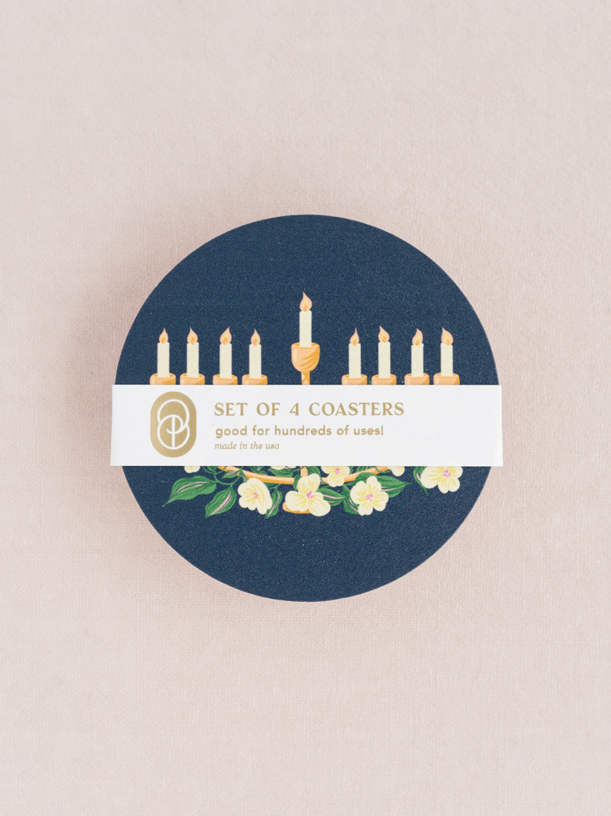 Hanukkah Floral Menorah Coasters | Set of 4