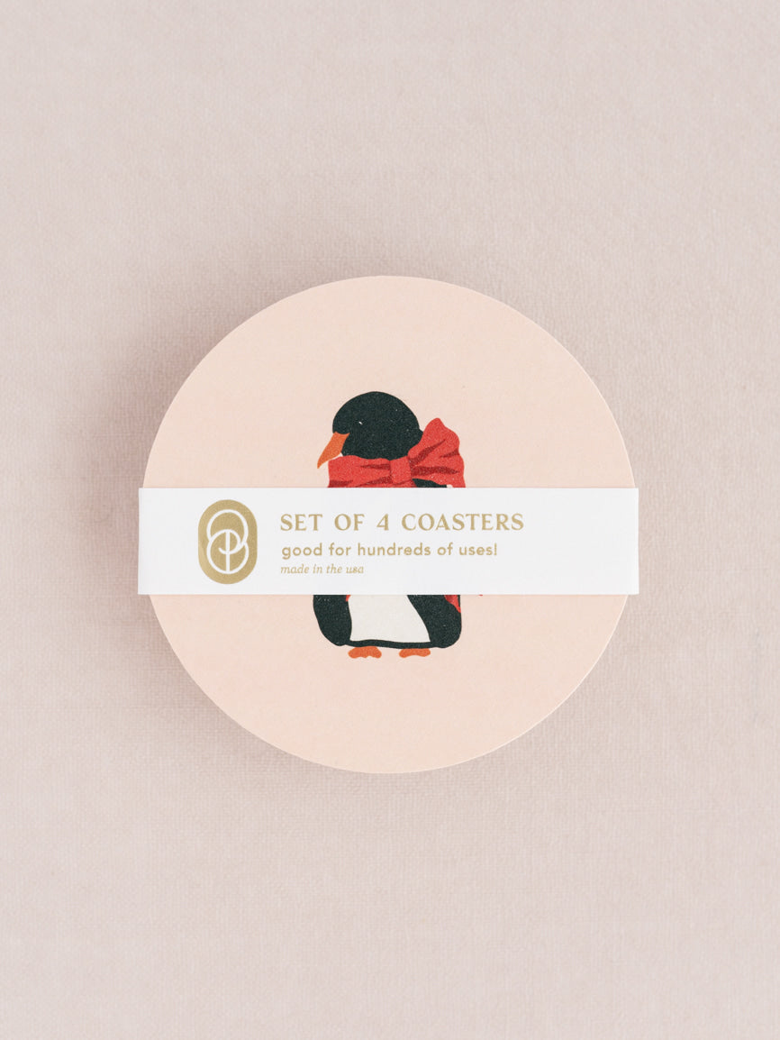 Fancy Penguin Bow Coasters | Set of 4