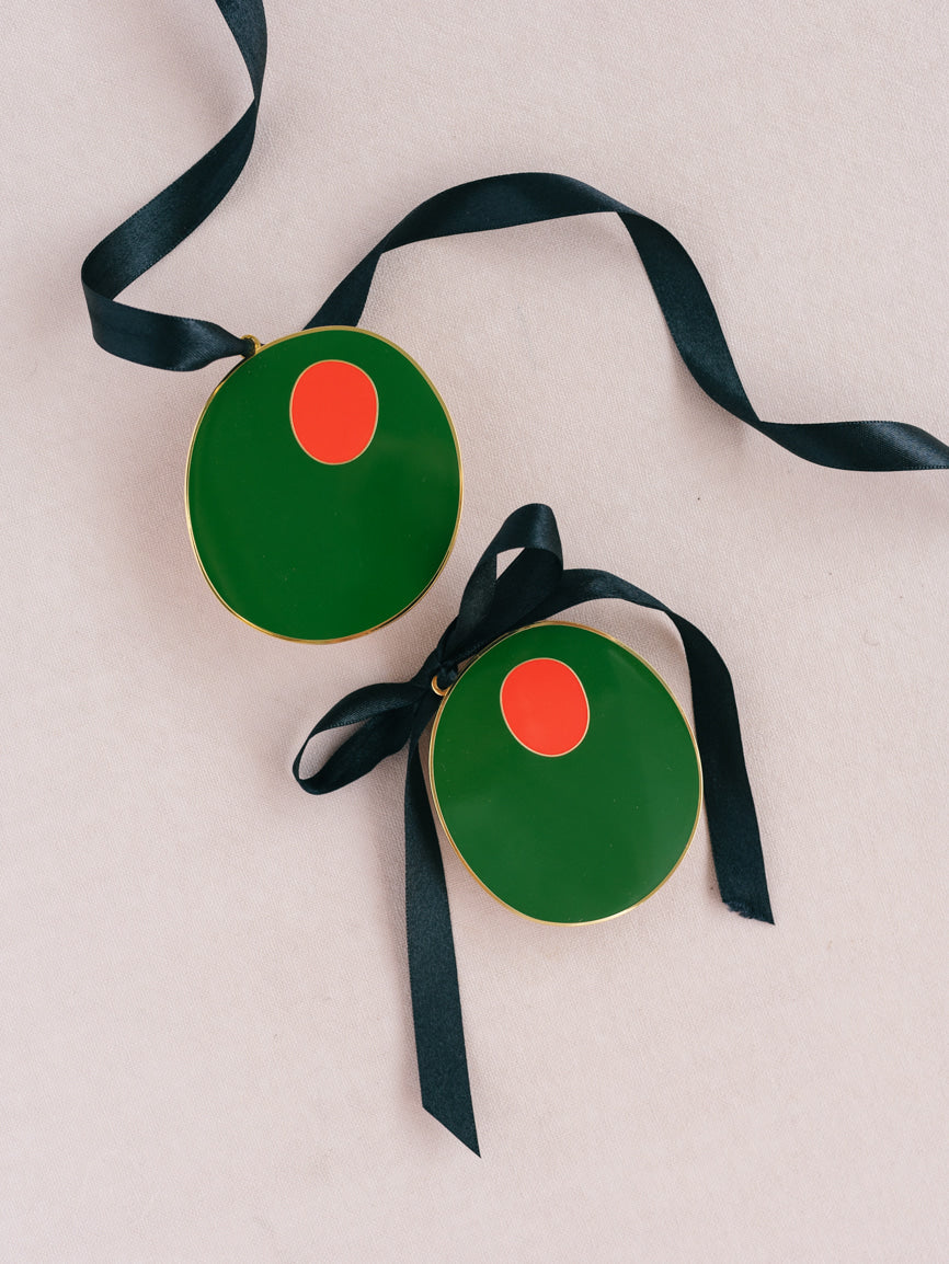 Martini Hour Pimento Olive Enamel Christmas Tree Ornament