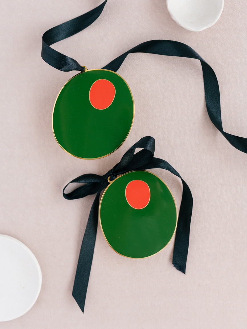 Martini Hour Pimento Olive Enamel Christmas Tree Ornament
