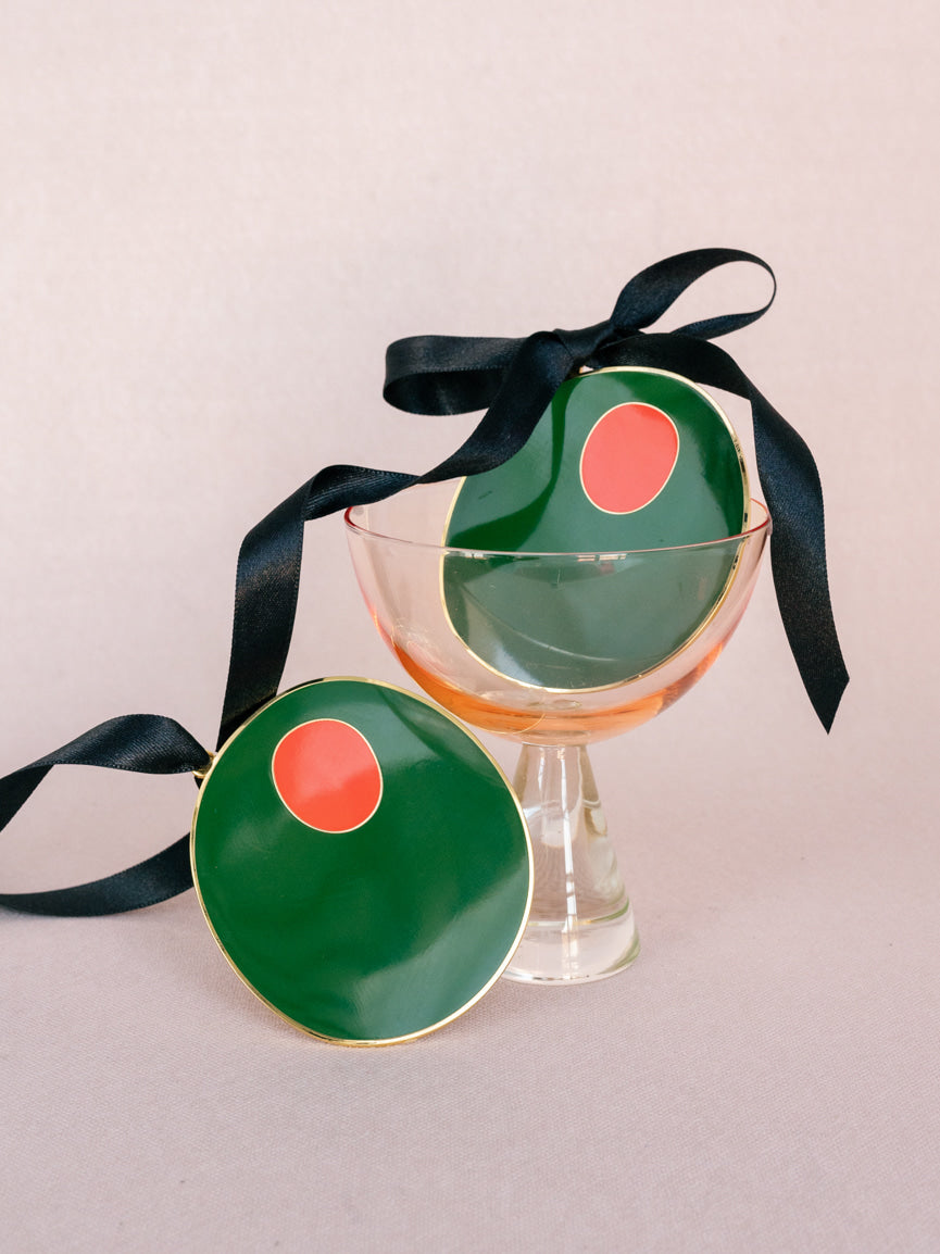 Martini Hour Pimento Olive Enamel Christmas Tree Ornament
