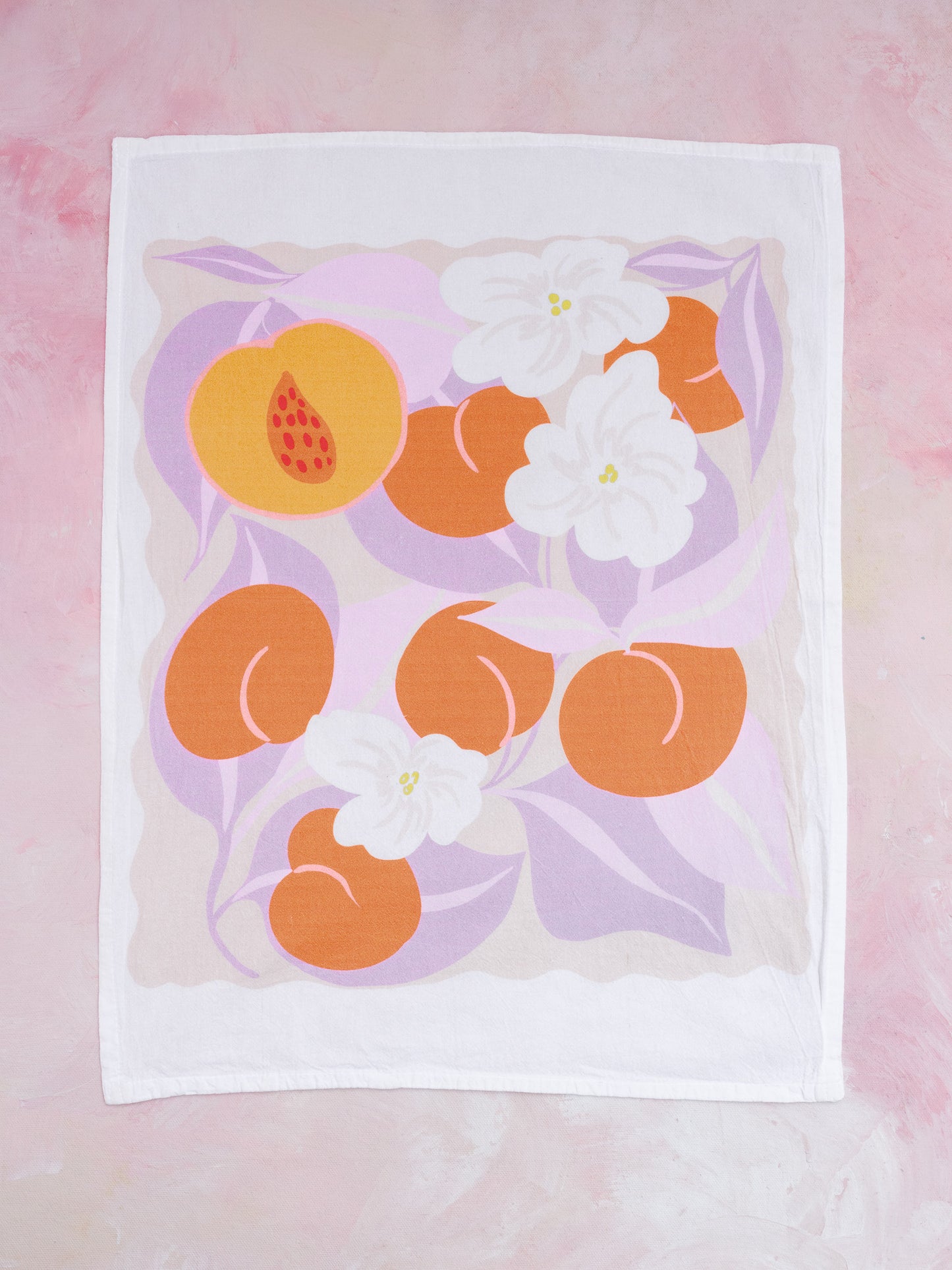 Peachy Keen Pastel Fruit Illustrated Flour Sack Tea Towel