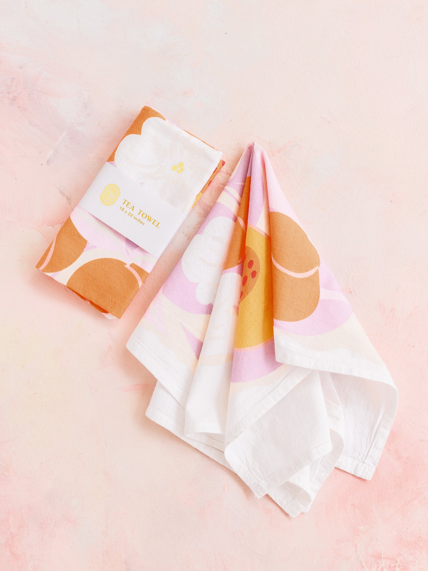 Peachy Keen Pastel Fruit Illustrated Flour Sack Tea Towel