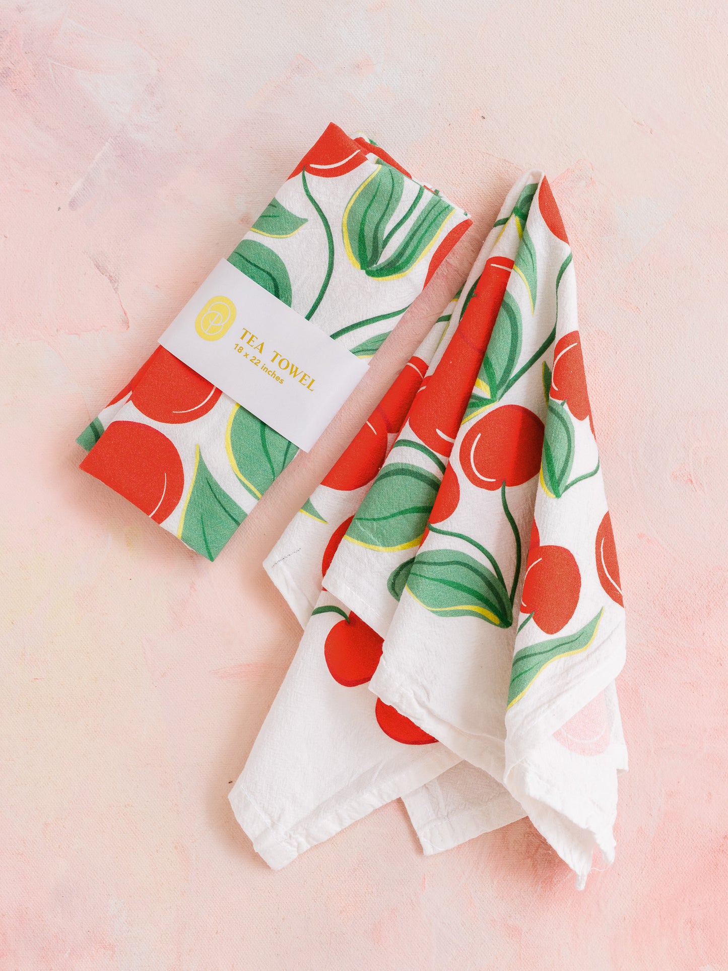 Cherry Tart Playful Fruit Illustrated Flour Sack Tea Towel