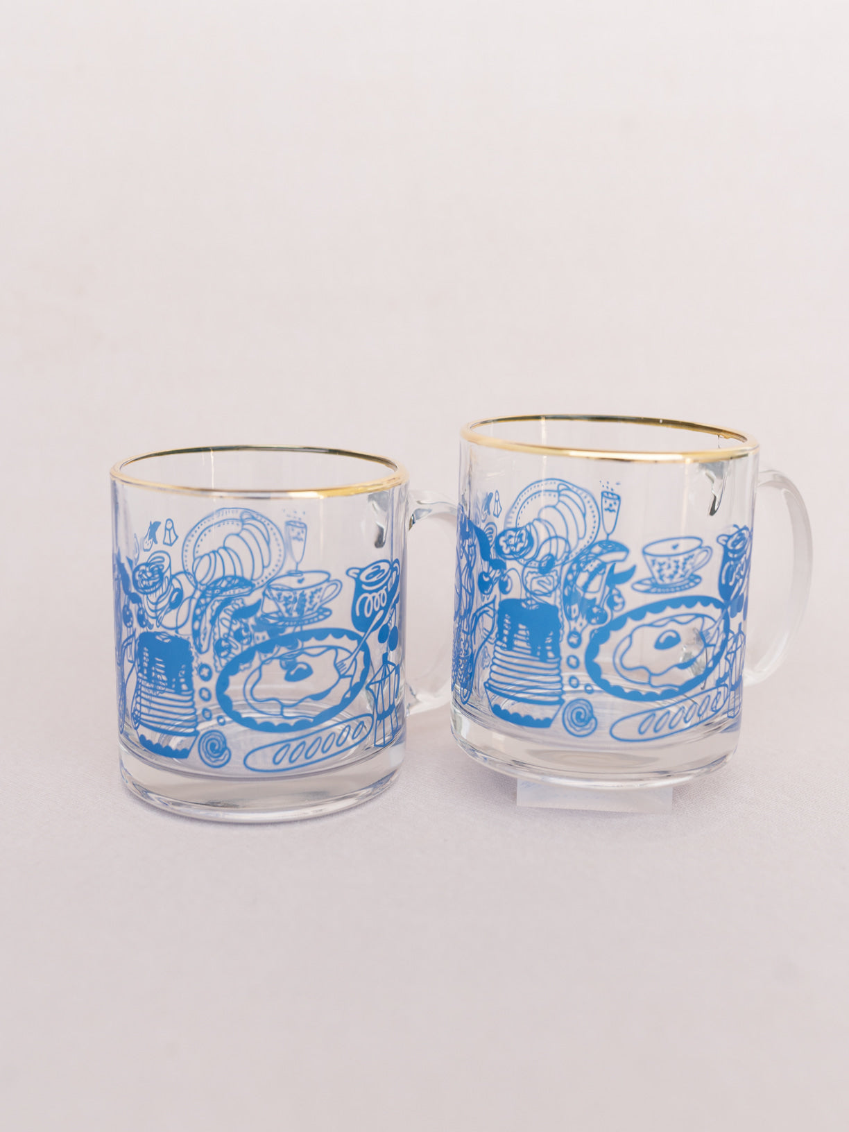 Breakfast Table Blue and Gold Clear Glass Mug