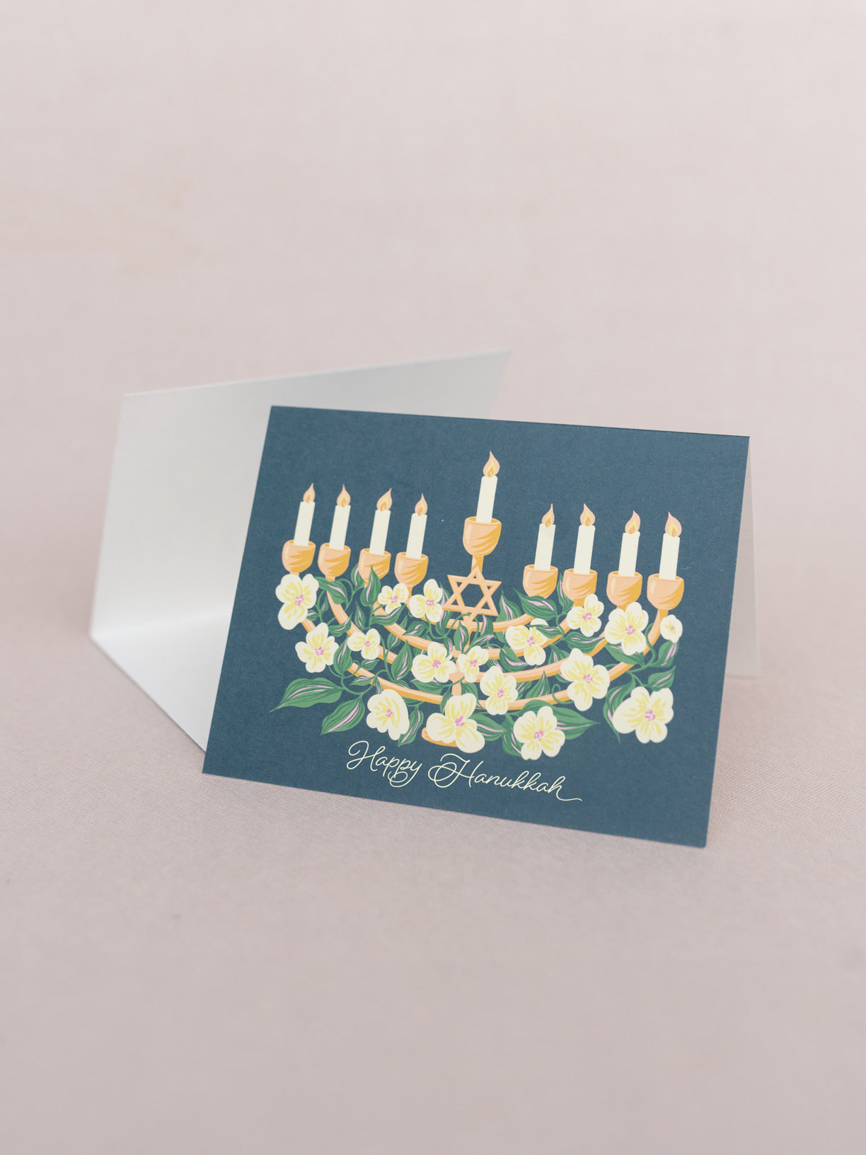 Happy Hanukkah Floral Menorah A2 Folded Greeting Card - Set of 8