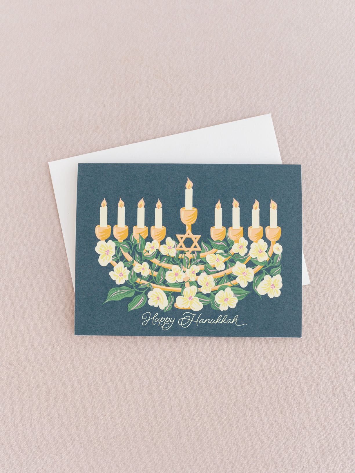 Happy Hanukkah Floral Menorah A2 Folded Greeting Card - Single Card