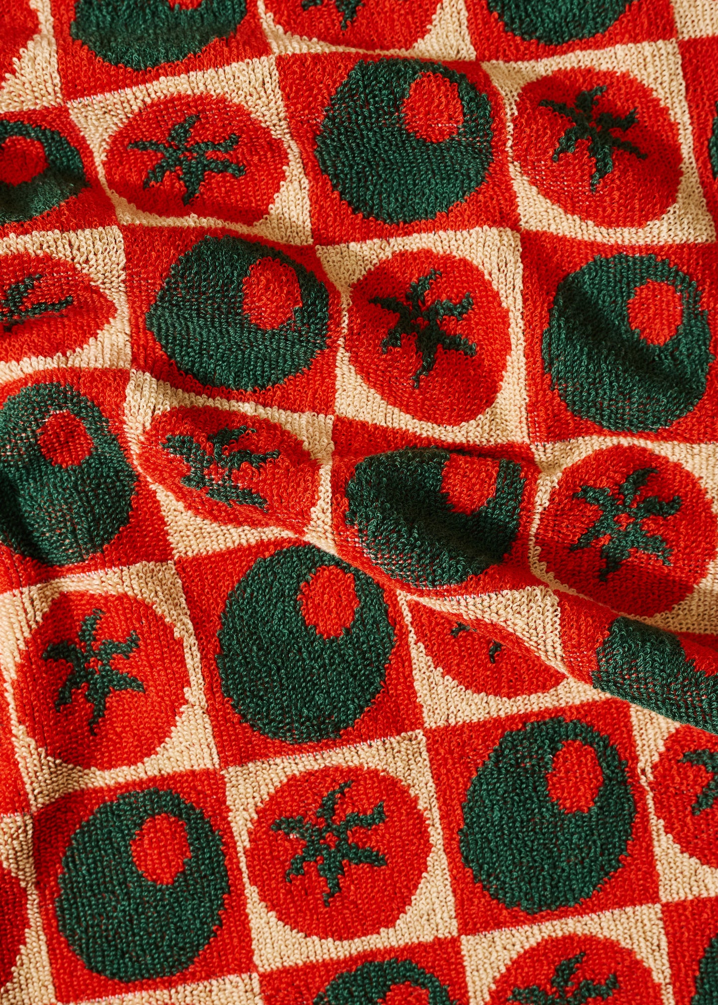 Heirloom Heat Checked Olive and Tomato Cotton Terry Cloth Towel