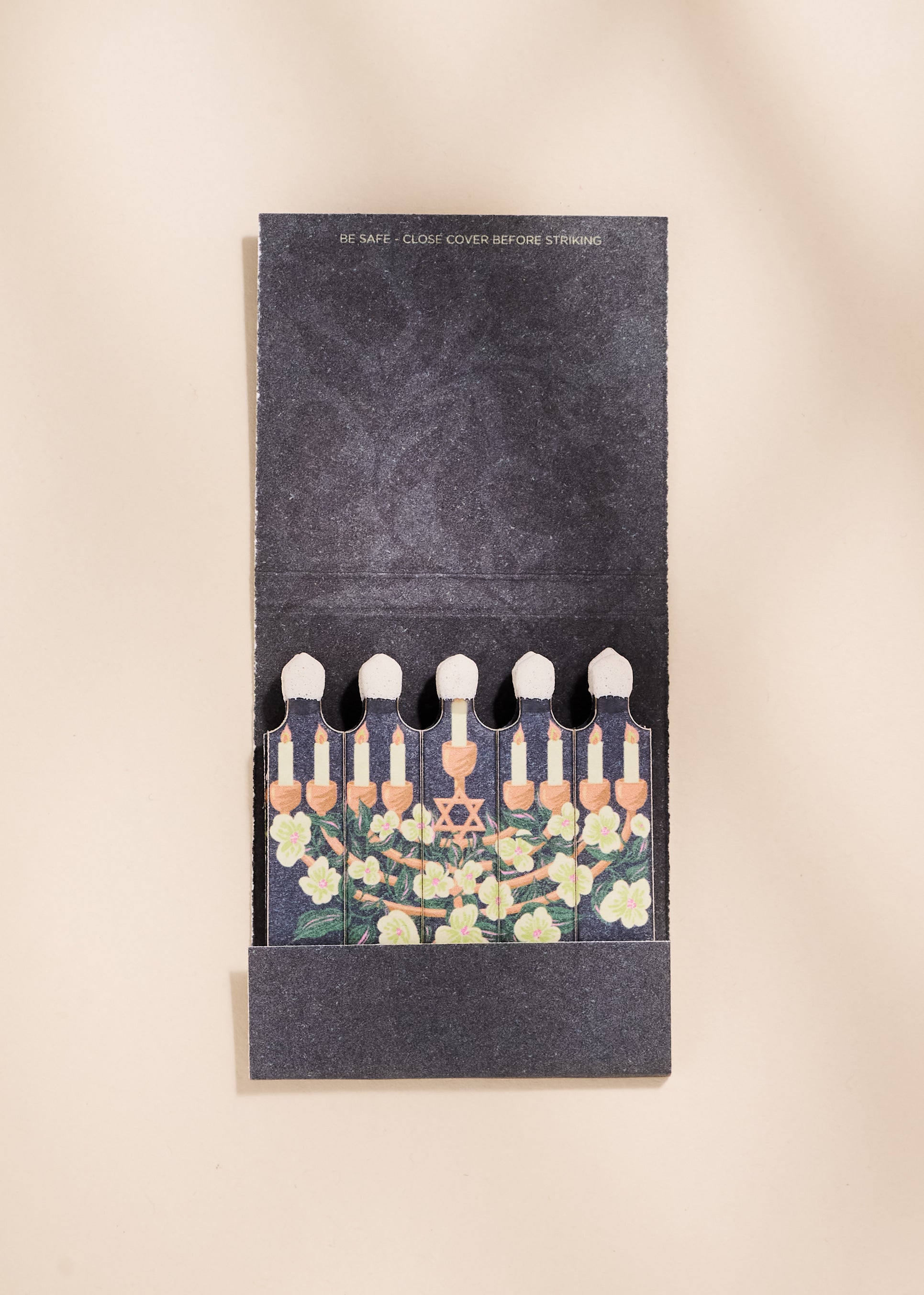 Floral Illustrated Menorah Printed 10 Stem Matchbooks