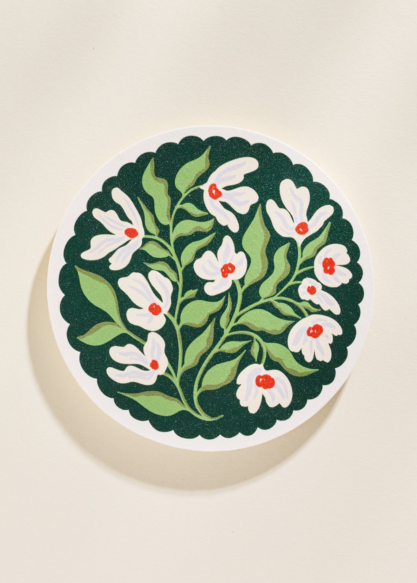 Green and Lavender Floral Scalloped Coasters - Set of Four