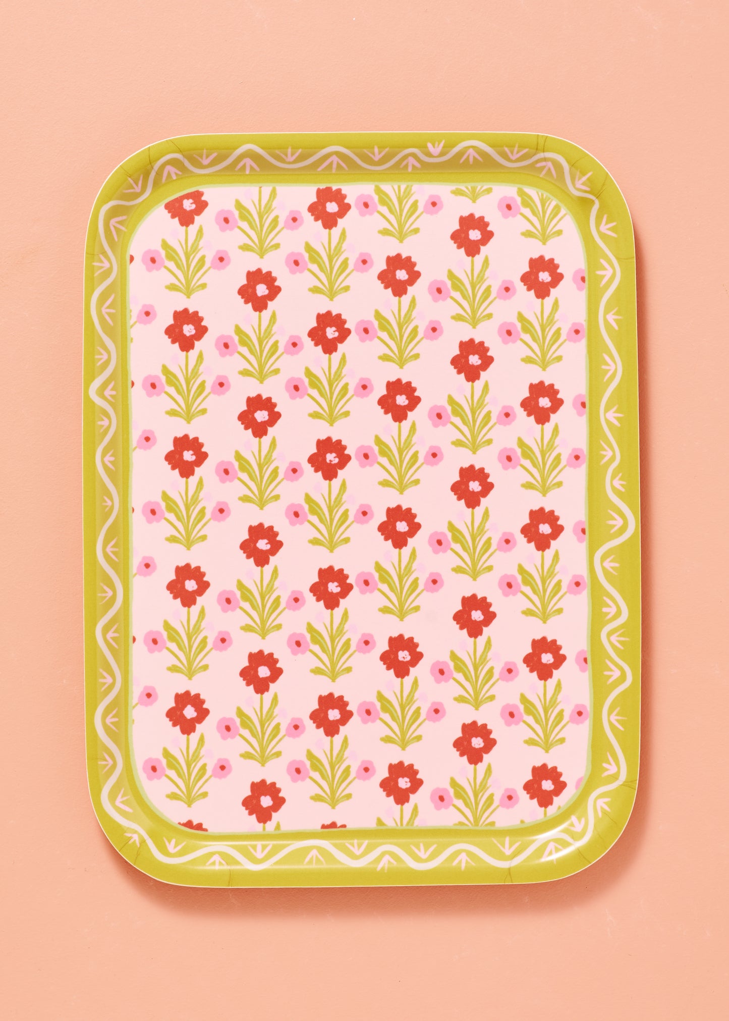 Pink, Red and Green Flower Bent Birch Serving Tray