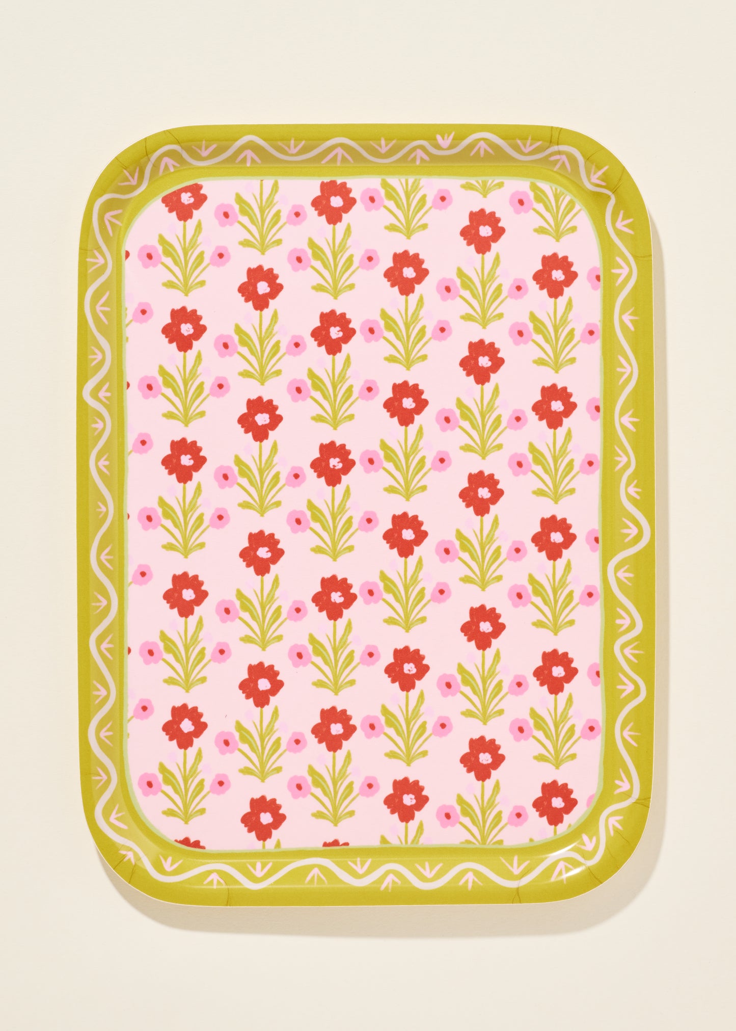 Pink, Red and Green Flower Bent Birch Serving Tray