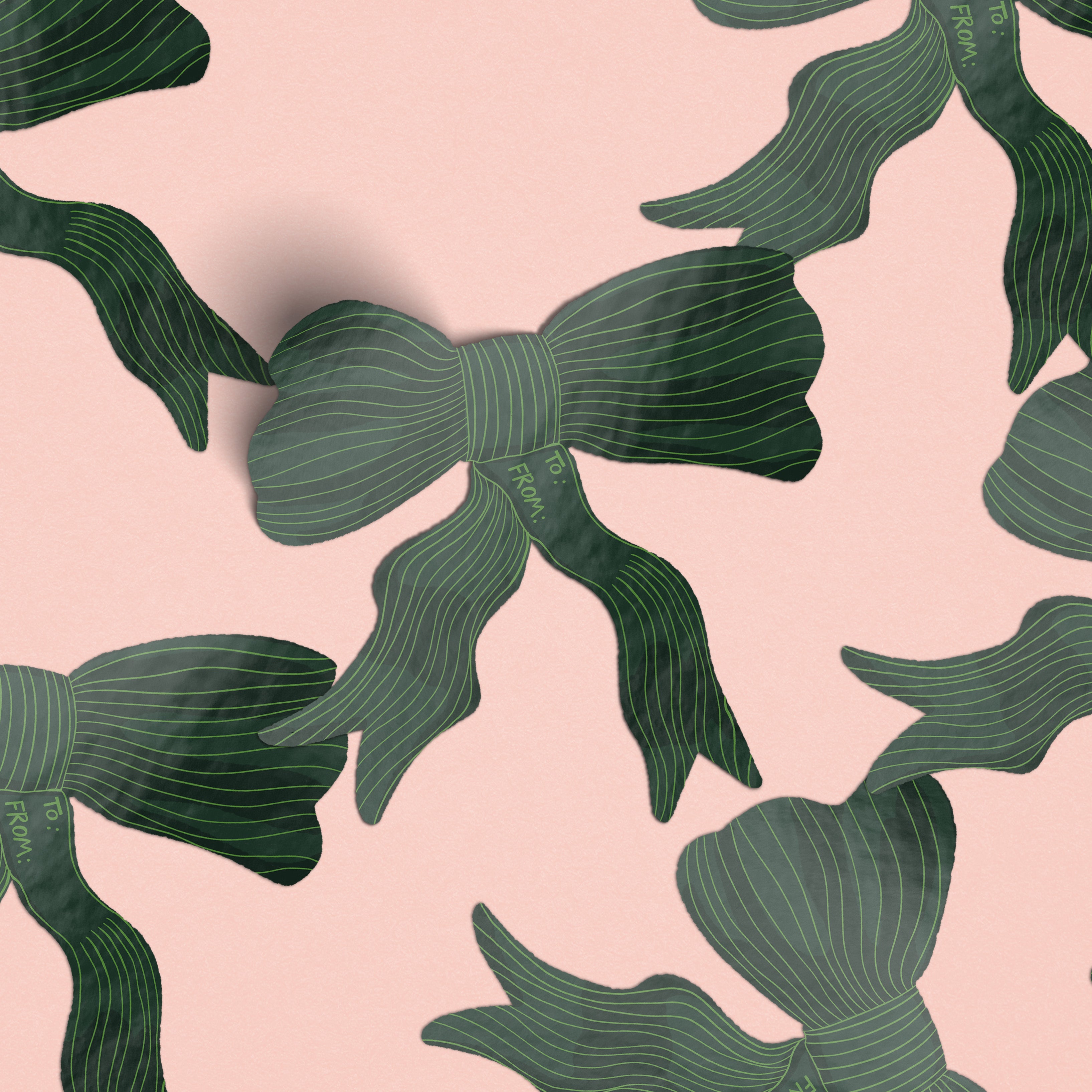 Green Striped Bow Matte Gift Label Sticker