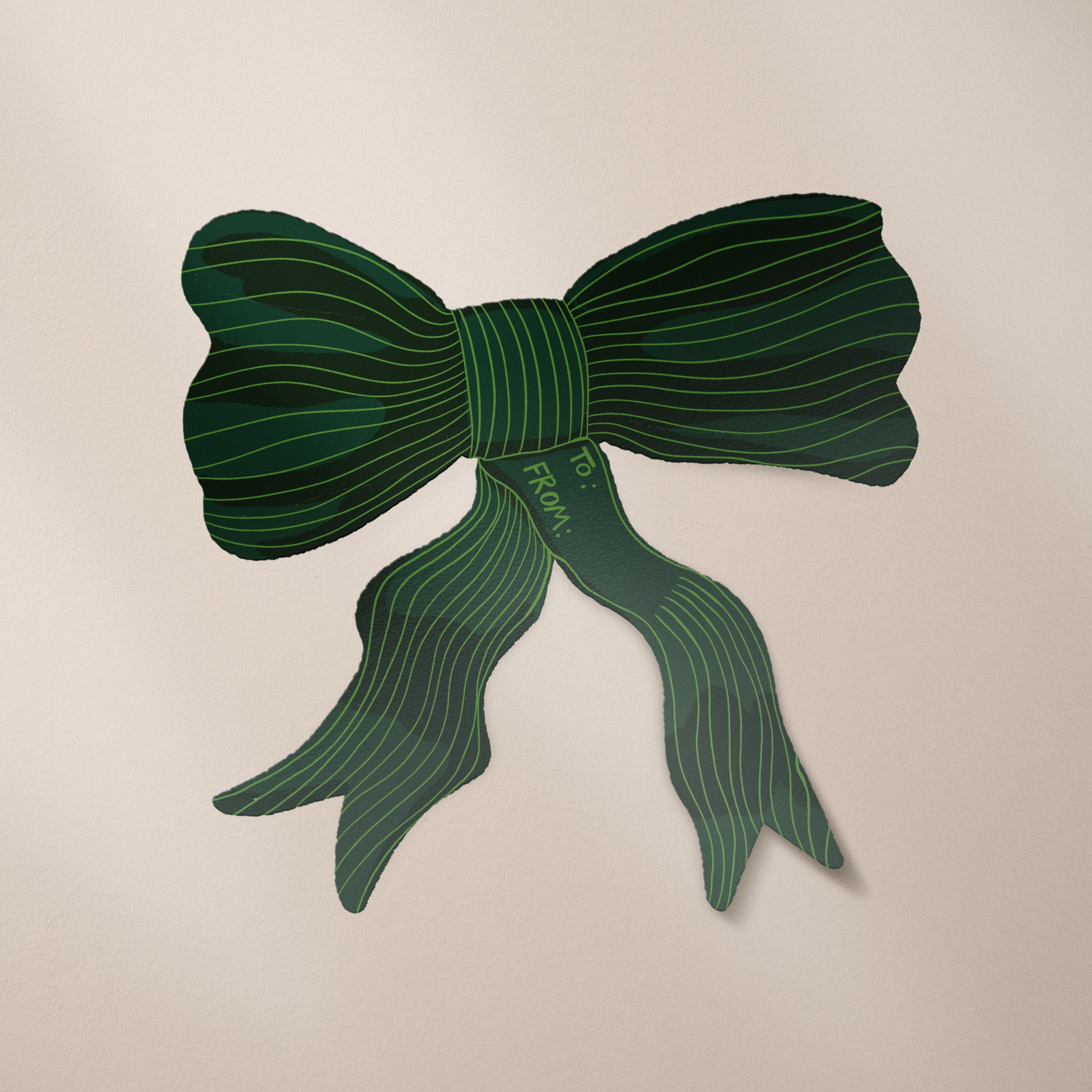 Green Striped Bow Matte Gift Label Sticker