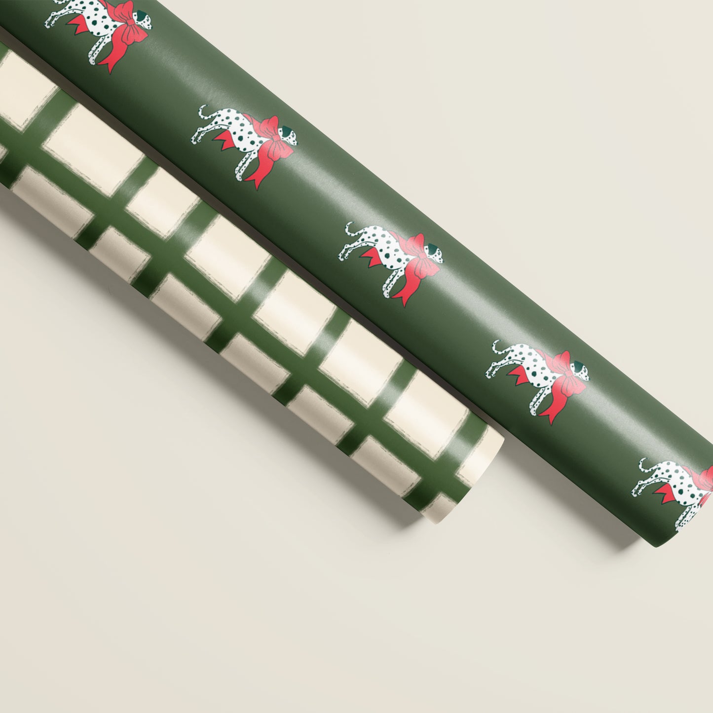 Dalmatian with a Bow and Windowpane Plaid Double Sided Gift Wrap | Set of Three Sheets