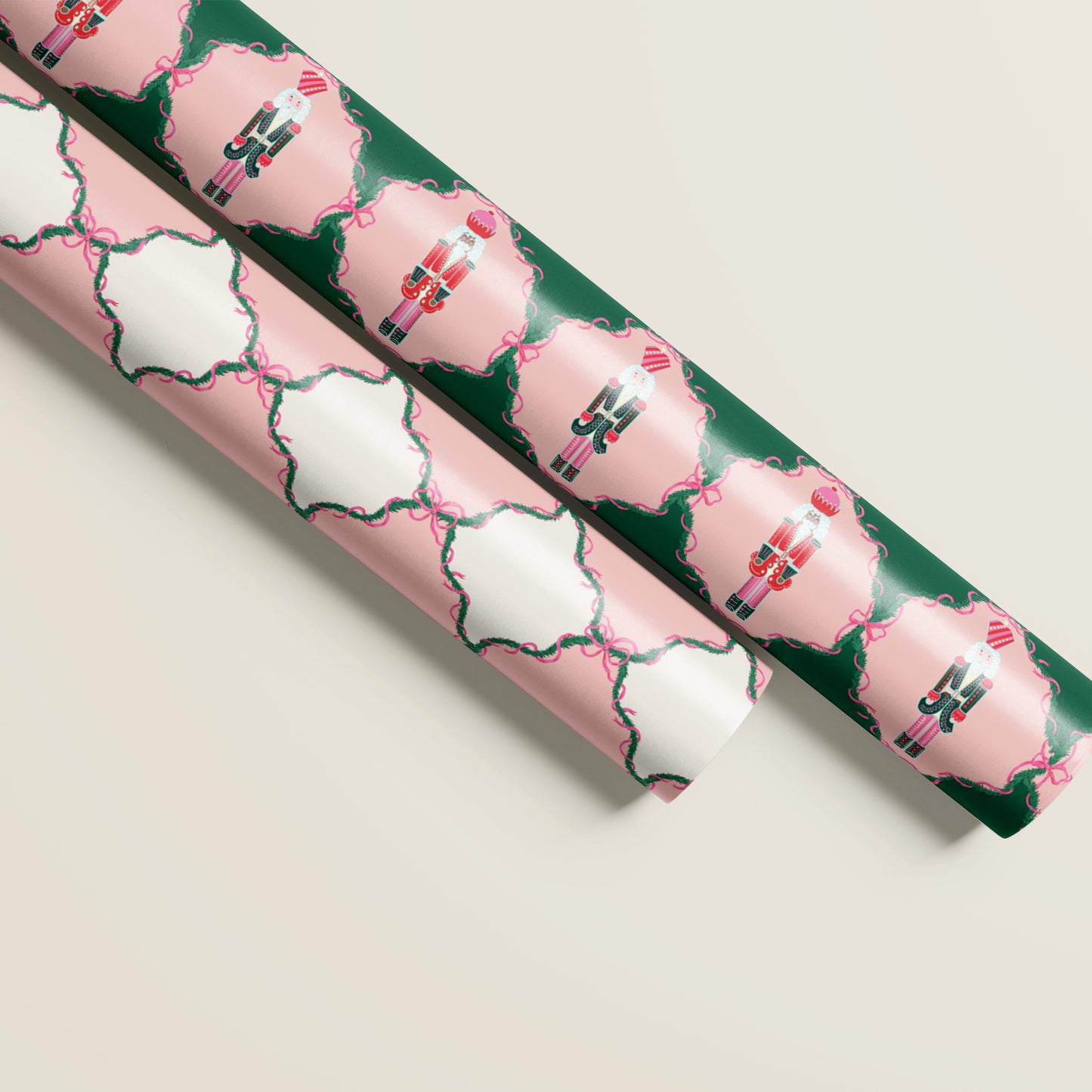 Pink Nutcracker Trellis Bows Double Sided Gift Wrap | Set of Three Sheets