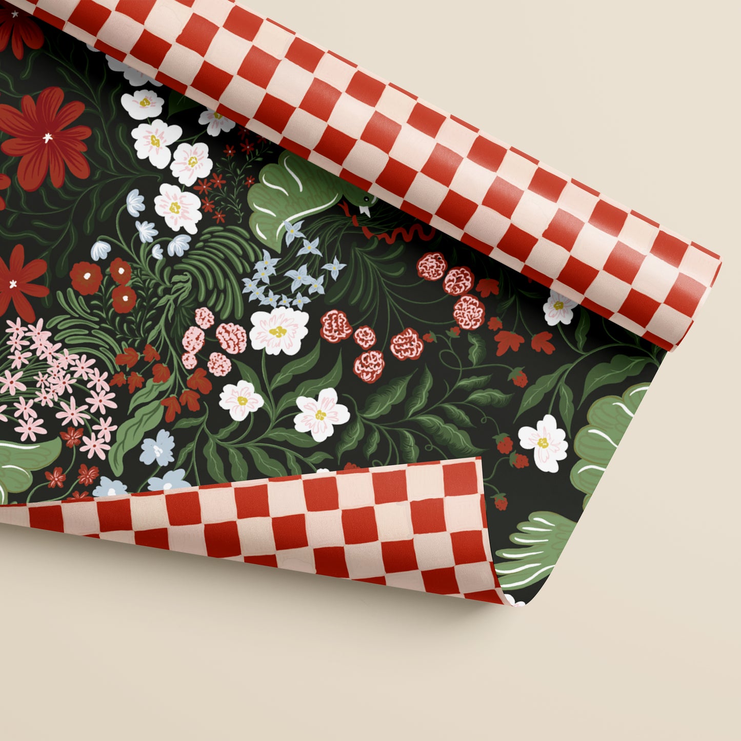 Winter Feathers and Red Checkered Double Sided Gift Wrap | Set of Three Sheets