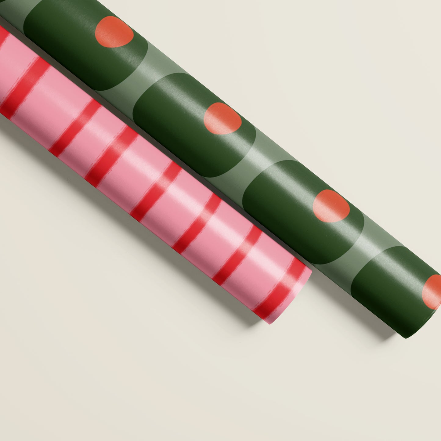 Olive Pattern and Red and Pink Striped Double Sided Gift Wrap | Set of Three Sheets