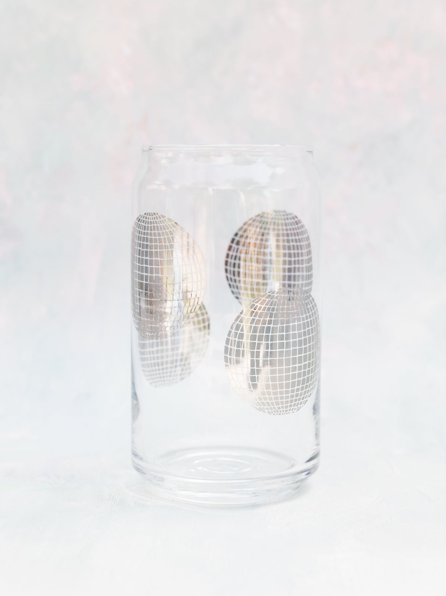 Metallic Silver Disco Ball 16 Oz Soda Can Glass