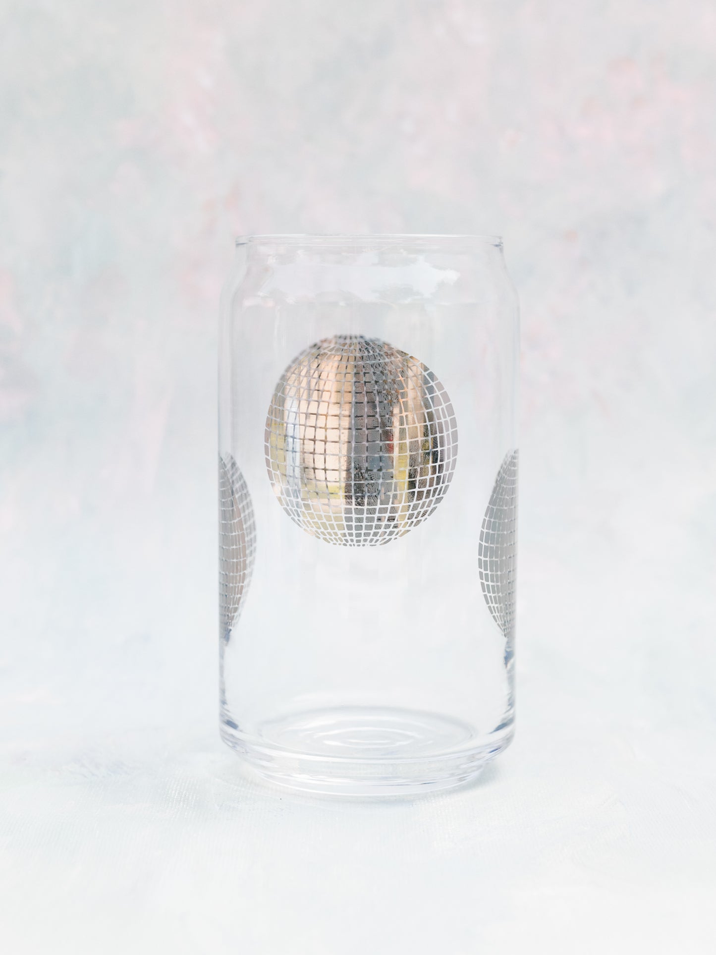 Metallic Silver Disco Ball 16 Oz Soda Can Glass