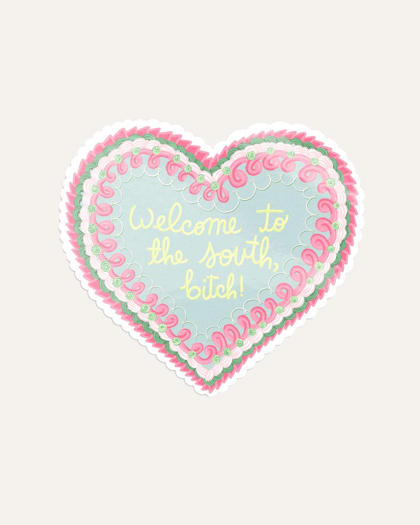 Welcome To The South Blue Heart Vintage Cake Sticker