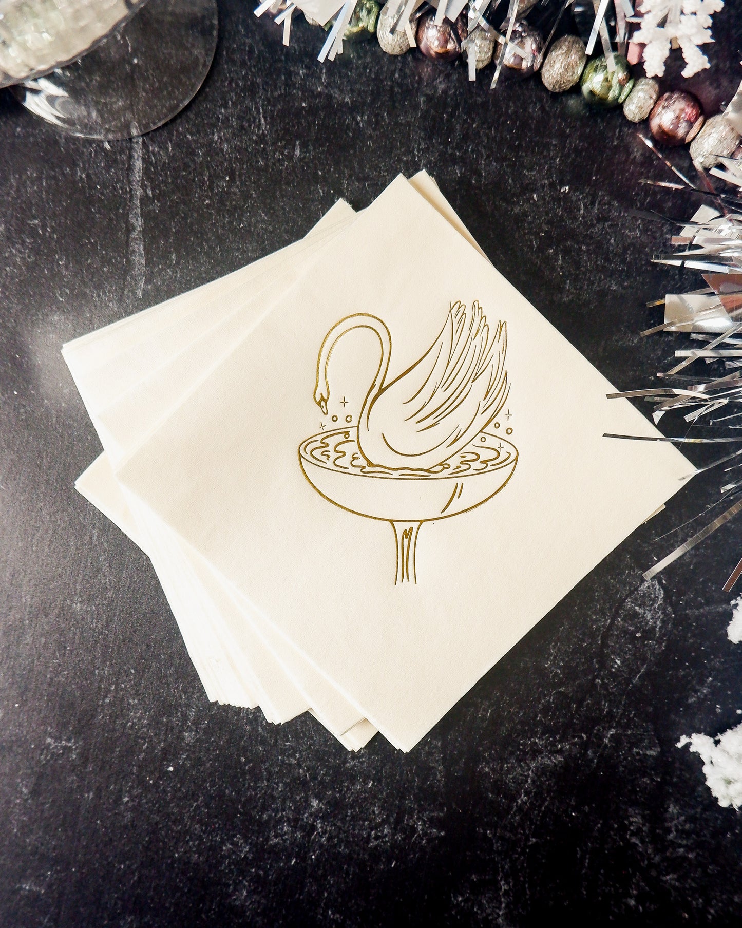 Champagne Swan Cocktail Napkins - Set of 20