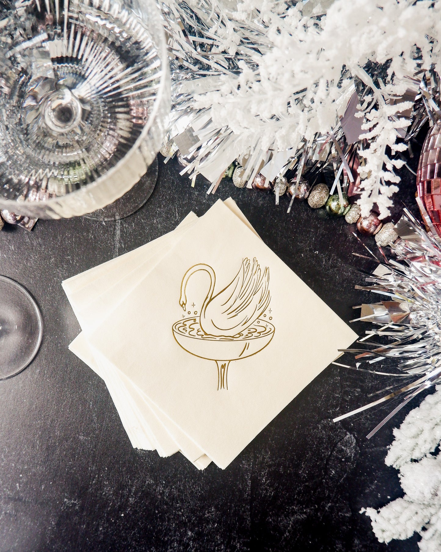 Champagne Swan Cocktail Napkins - Set of 20