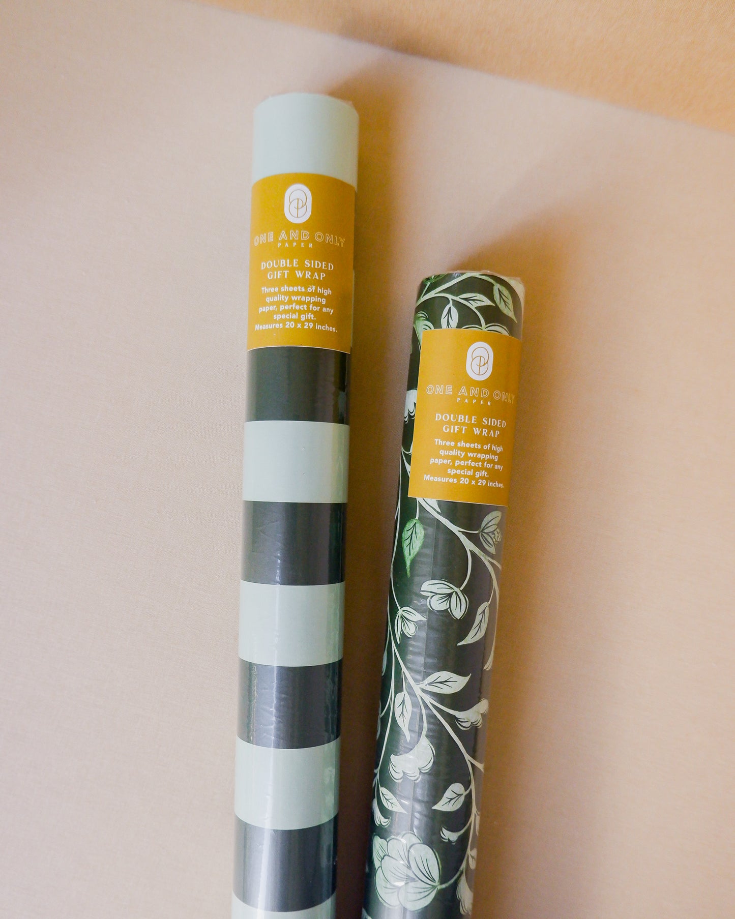 Green Floral and Mint Striped Double Sided Gift Wrap | Set of Three Sheets