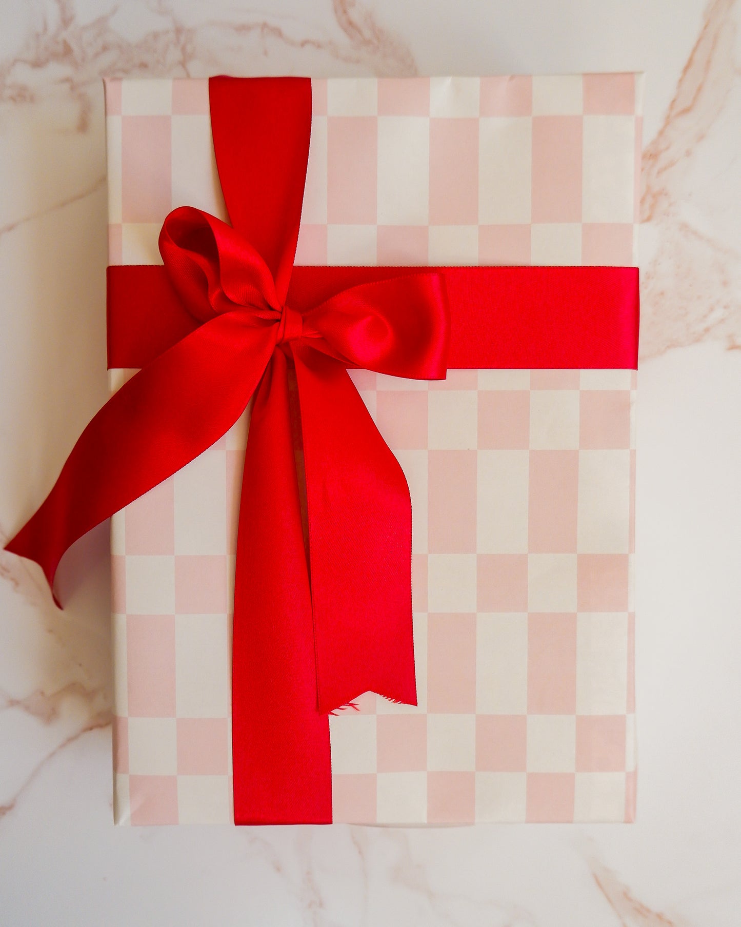 Blue Floral and Peach Checkered Double Sided Gift Wrap | Set of Three Sheets