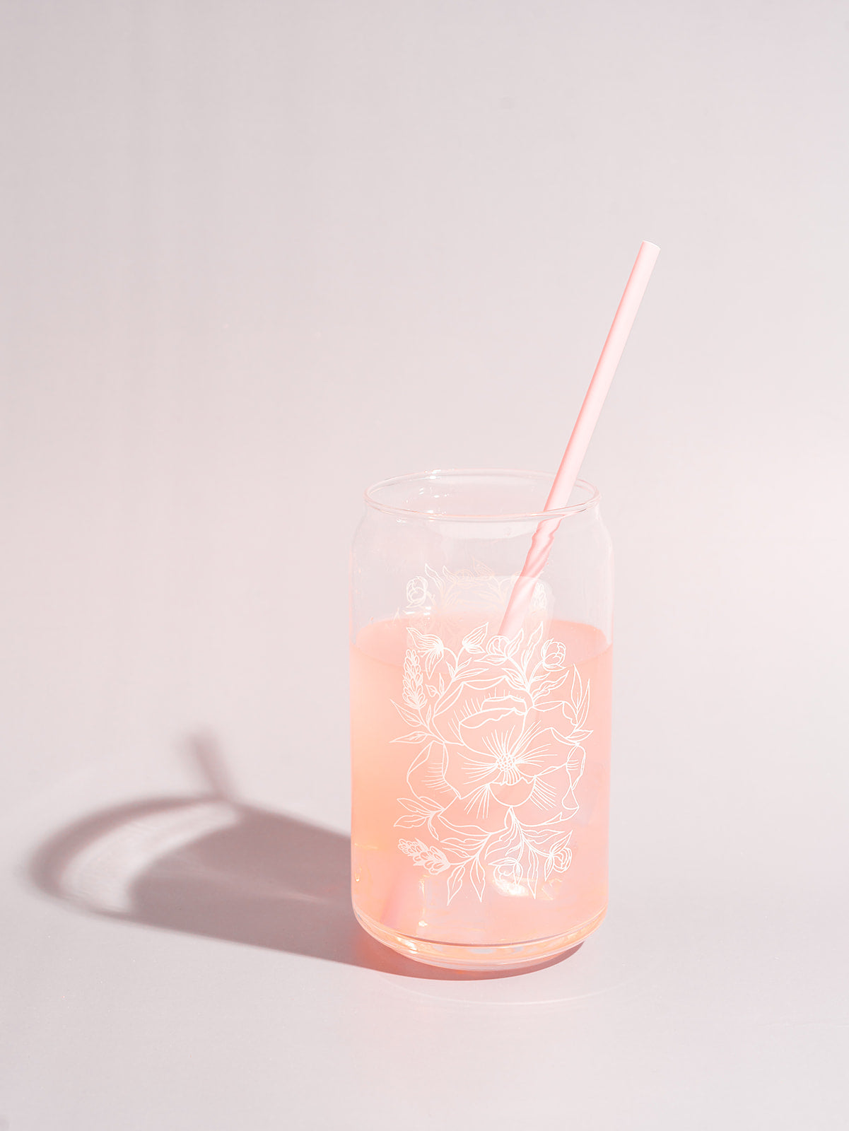 white peony design floral soda can glass