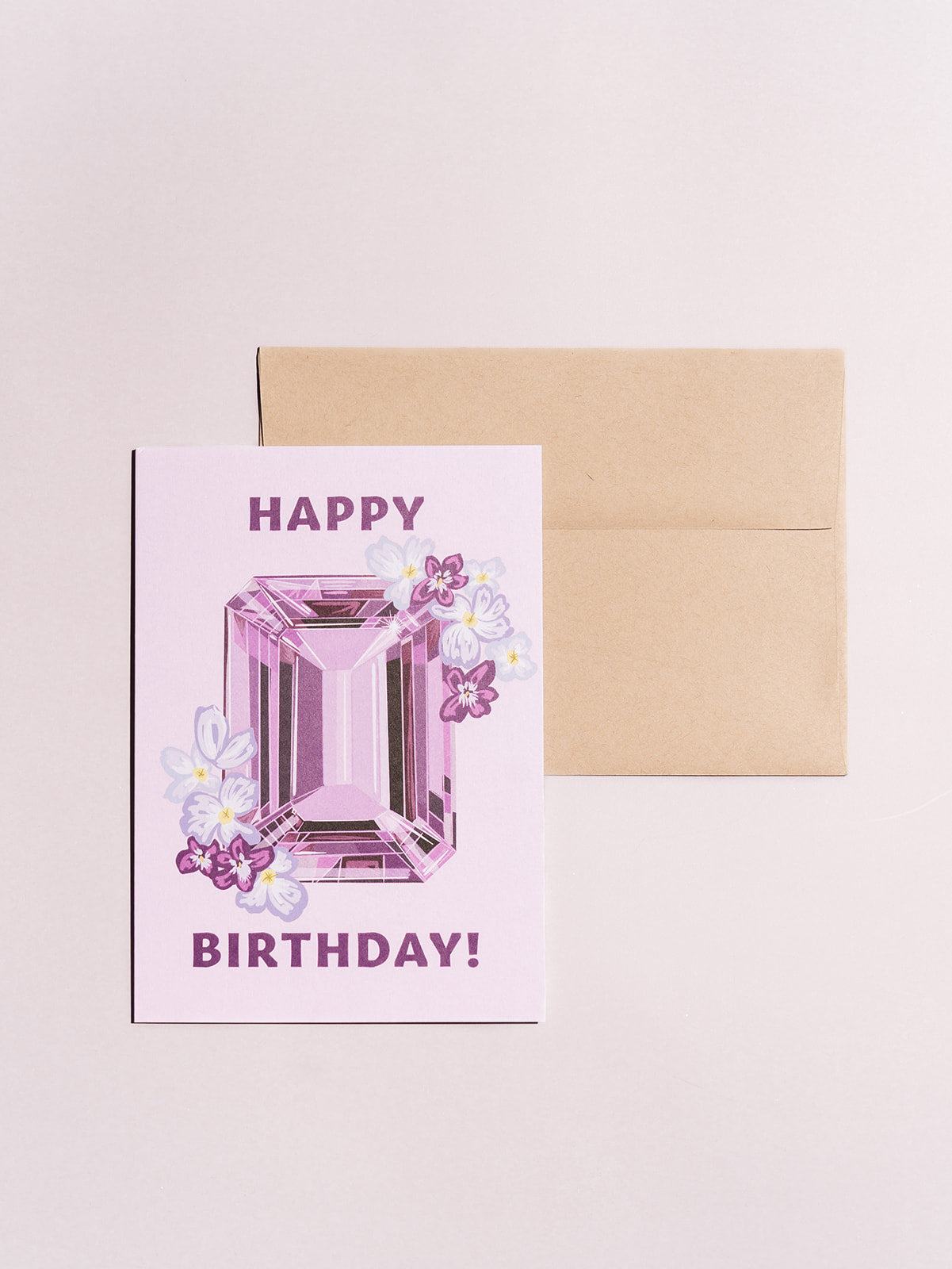 february amethyst birth stone gem stone birthday card with kraft envelope
