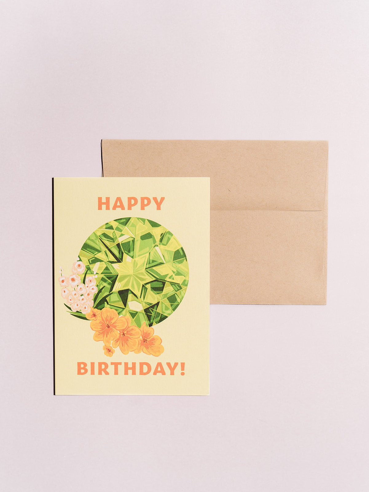 august peridot birthstone gem stone birthday card with kraft envelope