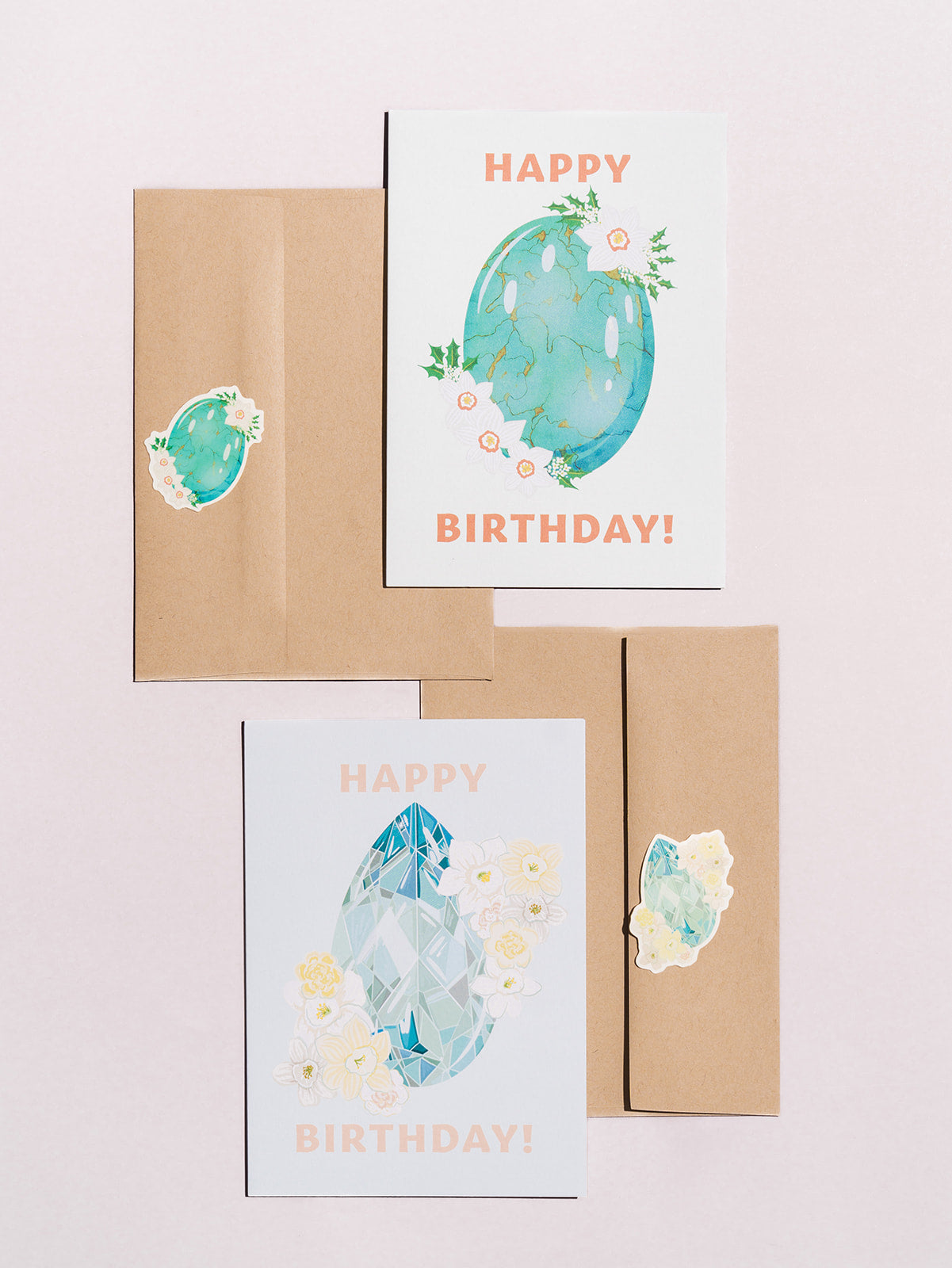 december turquoise narcissus birthstone gem stone birthday card with kraft envelope
