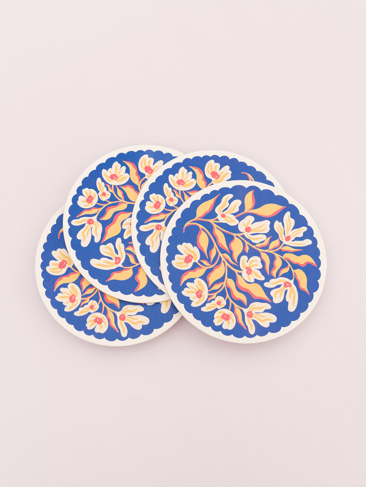 blue floral scalloped pattern reusable coasters